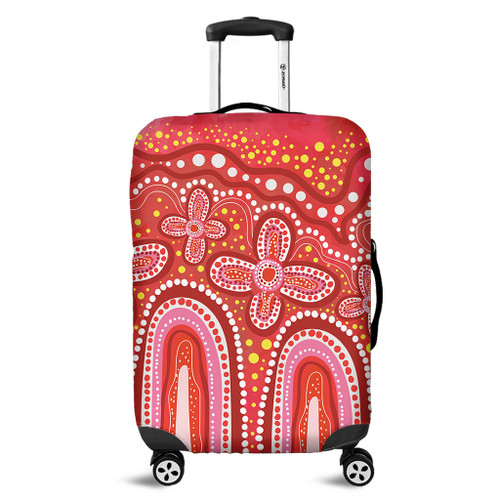 Australia Aboriginal Luggage Cover - Dot painting illustration in Aboriginal style Red Luggage Cover Australia Aboriginal Luggage Cover - Dot painting illustration in Aboriginal style Red Luggage Cover
