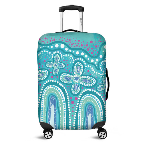 Australia Aboriginal Luggage Cover - Dot painting illustration in Aboriginal style Turquoise Luggage Cover Australia Aboriginal Luggage Cover - Dot painting illustration in Aboriginal style Turquoise Luggage Cover