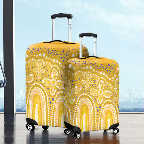 Australia Aboriginal Luggage Cover - Dot painting illustration in Aboriginal style Yellow Luggage Cover Australia Aboriginal Luggage Cover - Dot painting illustration in Aboriginal style Yellow Luggage Cover