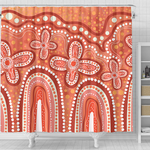 Australia Aboriginal Shower Curtain - Dot painting illustration in Aboriginal style Orange Shower Curtain