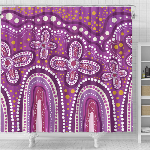 Australia Aboriginal Shower Curtain - Dot painting illustration in Aboriginal style Pink Shower Curtain