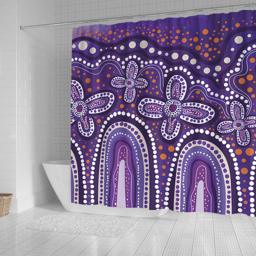 Australia Aboriginal Shower Curtain - Dot painting illustration in Aboriginal style Purple Shower Curtain Australia Aboriginal Shower Curtain - Dot painting illustration in Aboriginal style Purple Shower Curtain