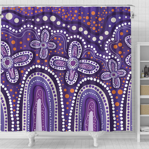 Australia Aboriginal Shower Curtain - Dot painting illustration in Aboriginal style Purple Shower Curtain Australia Aboriginal Shower Curtain - Dot painting illustration in Aboriginal style Purple Shower Curtain