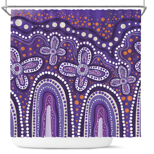 Australia Aboriginal Shower Curtain - Dot painting illustration in Aboriginal style Purple Shower Curtain Australia Aboriginal Shower Curtain - Dot painting illustration in Aboriginal style Purple Shower Curtain