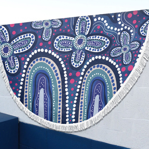 Australia Aboriginal Beach Blanket - Dot painting illustration in Aboriginal style Blue Beach Blanket Australia Aboriginal Beach Blanket - Dot painting illustration in Aboriginal style Blue Beach Blanket