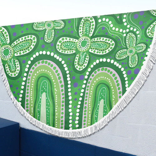 Australia Aboriginal Beach Blanket - Dot painting illustration in Aboriginal style Green Beach Blanket Australia Aboriginal Beach Blanket - Dot painting illustration in Aboriginal style Green Beach Blanket