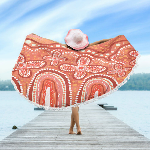 Australia Aboriginal Beach Blanket - Dot painting illustration in Aboriginal style Orange Beach Blanket Australia Aboriginal Beach Blanket - Dot painting illustration in Aboriginal style Orange Beach Blanket