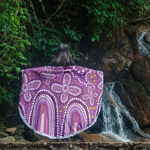 Australia Aboriginal Beach Blanket - Dot painting illustration in Aboriginal style Pink Beach Blanket Australia Aboriginal Beach Blanket - Dot painting illustration in Aboriginal style Pink Beach Blanket