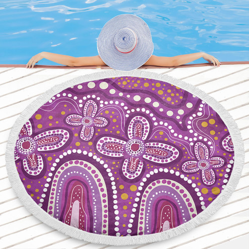 Australia Aboriginal Beach Blanket - Dot painting illustration in Aboriginal style Pink Beach Blanket