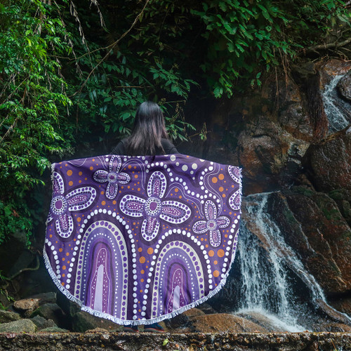 Australia Aboriginal Beach Blanket - Dot painting illustration in Aboriginal style Purple Beach Blanket Australia Aboriginal Beach Blanket - Dot painting illustration in Aboriginal style Purple Beach Blanket