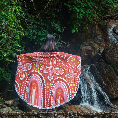 Australia Aboriginal Beach Blanket - Dot painting illustration in Aboriginal style Red Beach Blanket Australia Aboriginal Beach Blanket - Dot painting illustration in Aboriginal style Red Beach Blanket