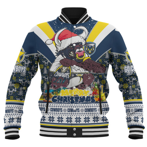 North Queensland Cowboys Christmas Custom Baseball Jacket - North Queensland Cowboys Santa Aussie Big Things Baseball Jacket