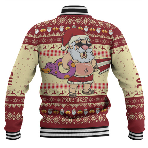 Australia Christmas Custom Baseball Jacket - Aussie Christmas Santa Summer Vibes Baseball Jacket Australia Christmas Custom Baseball Jacket - Aussie Christmas Santa Summer Vibes Baseball Jacket