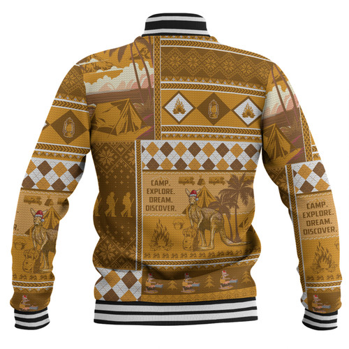 Australia Camping Christmas Baseball Jacket - Xmas Camping With Kangaroo Vintage Baseball Jacket Australia Camping Christmas Baseball Jacket - Xmas Camping With Kangaroo Vintage Baseball Jacket