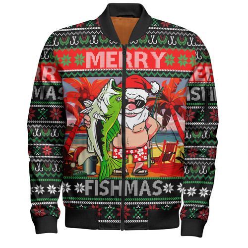 Australia Christmas Fishing Bomber Jacket - Merrry Fishmas Angler Santa Claus Bomber Jacket