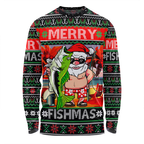 Australia Christmas Fishing Long Sleeve T-shirt - Merrry Fishmas Angler Santa Claus Long Sleeve T-shirt