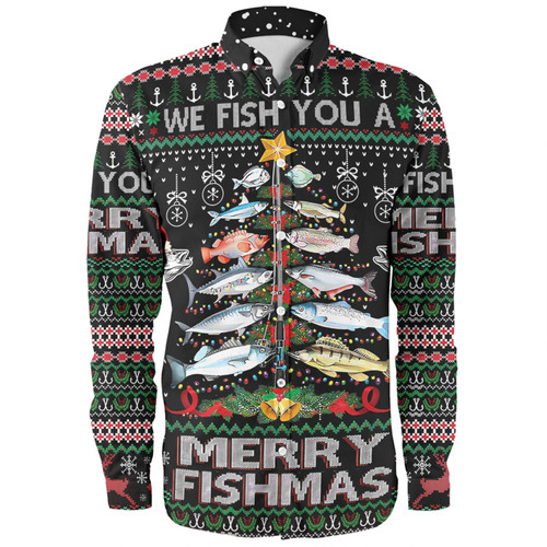 Australia Christmas Fishing Long Sleeve Shirt - Merrry Fishmas Fishing Rod Christmas Tree Long Sleeve Shirt