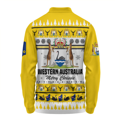 Western Australia Christmas Long Sleeve Polo Shirt - Merry Chrissie Long Sleeve Polo Shirt Western Australia Christmas Long Sleeve Polo Shirt - Merry Chrissie Long Sleeve Polo Shirt
