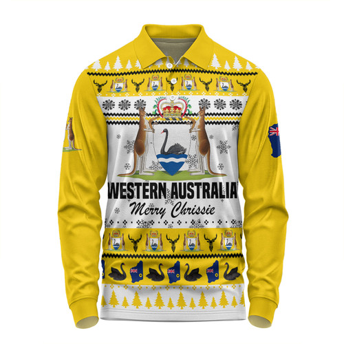 Western Australia Christmas Long Sleeve Polo Shirt - Merry Chrissie Long Sleeve Polo Shirt