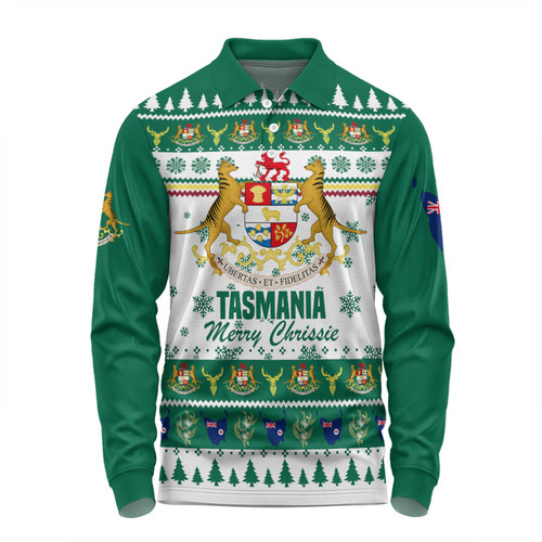 Tasmania Christmas Long Sleeve Polo Shirt - Merry Chrissie Long Sleeve Polo Shirt