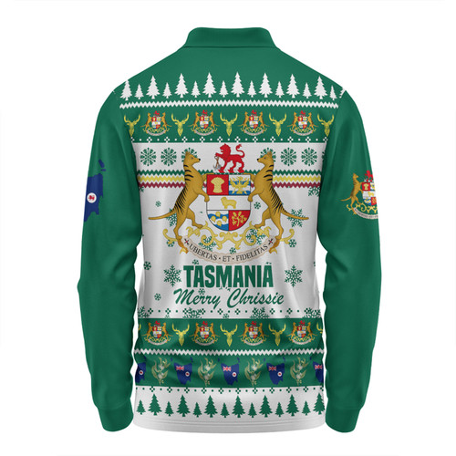 Tasmania Christmas Long Sleeve Polo Shirt - Merry Chrissie Long Sleeve Polo Shirt Tasmania Christmas Long Sleeve Polo Shirt - Merry Chrissie Long Sleeve Polo Shirt
