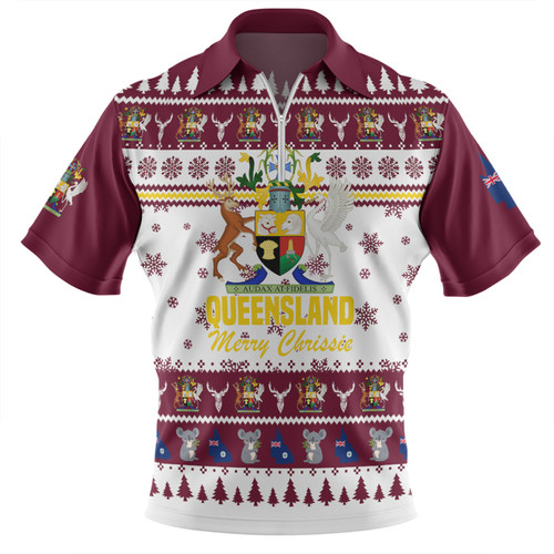 Queensland Christmas Zip Polo Shirt - Merry Chrissie Zip Polo Shirt