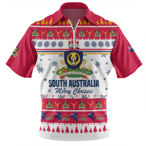South Australia Christmas Zip Polo Shirt - Merry Chrissie Zip Polo Shirt