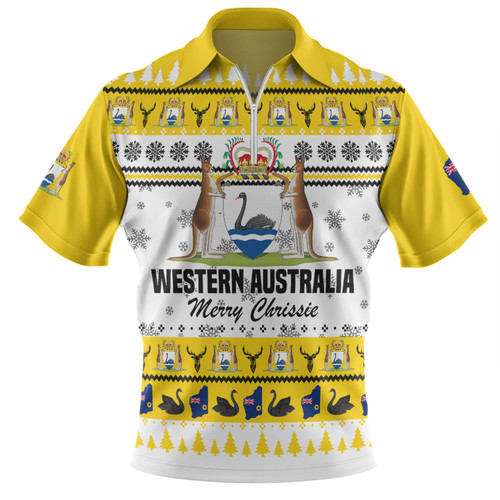 Western Australia Christmas Zip Polo Shirt - Merry Chrissie Zip Polo Shirt
