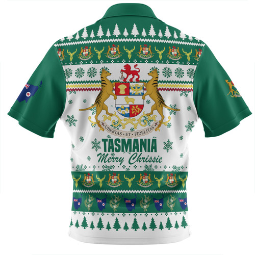 Tasmania Christmas Zip Polo Shirt - Merry Chrissie Zip Polo Shirt Tasmania Christmas Zip Polo Shirt - Merry Chrissie Zip Polo Shirt