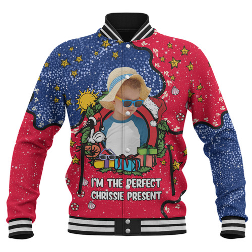 Australia Christmas Custom Baseball Jacket - I'm the Perfect Present Blue Baseball Jacket Australia Christmas Custom Baseball Jacket - I'm the Perfect Present Blue Baseball Jacket