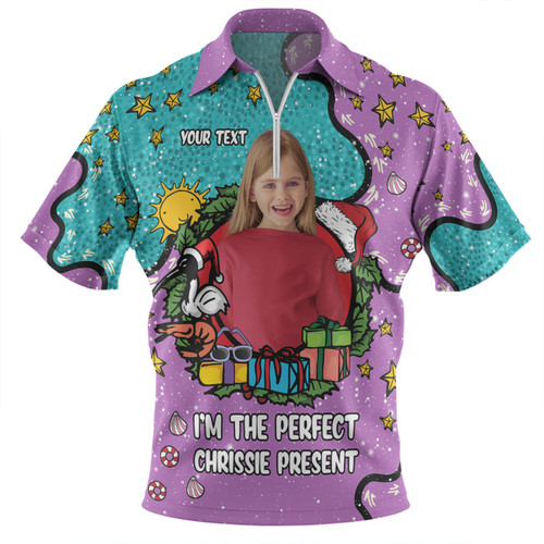 Australia Christmas Custom Zip Polo Shirt - I'm the Perfect Present  Purple Zip Polo Shirt