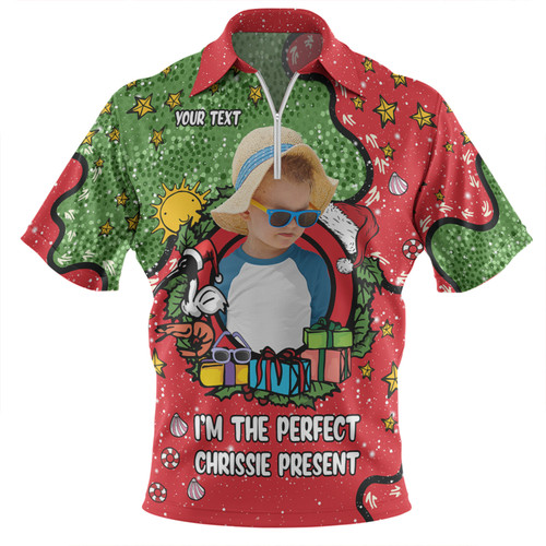 Australia Christmas Custom Zip Polo Shirt - I'm the Perfect Present Red Zip Polo Shirt