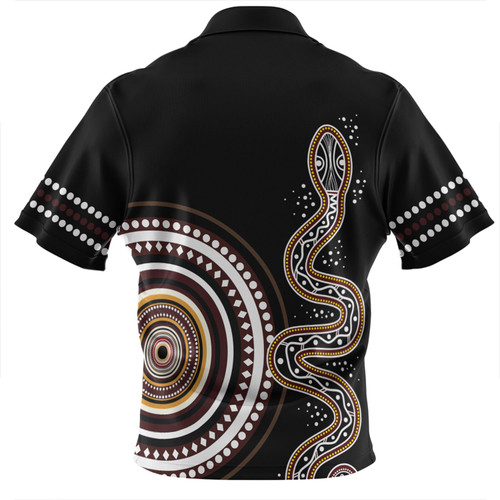 Australia Rainbow Serpent Aboriginal Custom Zip Polo Shirt - Dreamtime Mother of Life Black Zip Polo Shirt Australia Rainbow Serpent Aboriginal Custom Zip Polo Shirt - Dreamtime Mother of Life Black Zip Polo Shirt