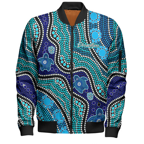 Australia Turtles Aboriginal Custom Bomber Jacket - Dreamtime River And Turtles Dot Art Painting Bomber Jacket