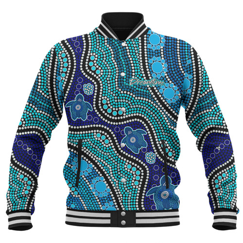 Australia Turtles Aboriginal Custom Baseball Jacket - Dreamtime River And Turtles Dot Art Painting Baseball Jacket