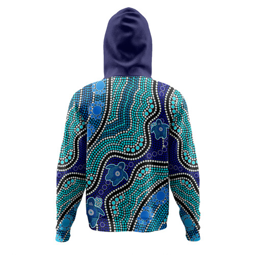 Australia Personalised Aboriginal Custom Hoodie - River And Turtles Dot Art Painting Blue Hoodie Australia Personalised Aboriginal Custom Hoodie - River And Turtles Dot Art Painting Blue Hoodie