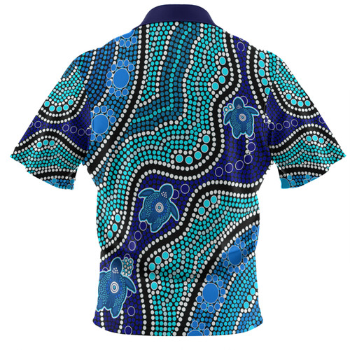 Australia Personalised Aboriginal Custom Polo Shirt - River And Turtles Dot Art Painting Blue Polo Shirt
