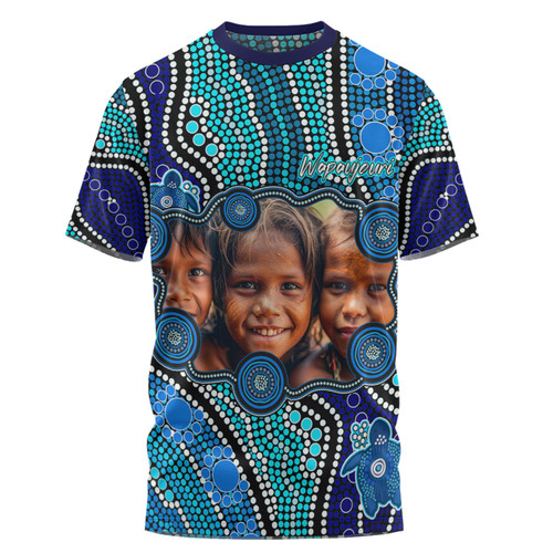 Australia Personalised Aboriginal Custom T-shirt - River And Turtles Dot Art Painting Blue T-shirt
