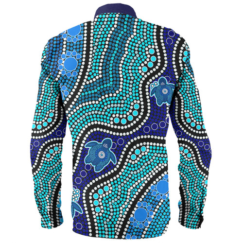 Australia Personalised Aboriginal Custom Long Sleeve Shirt - River And Turtles Dot Art Painting Blue Long Sleeve Shirt Australia Personalised Aboriginal Custom Long Sleeve Shirt - River And Turtles Dot Art Painting Blue Long Sleeve Shirt