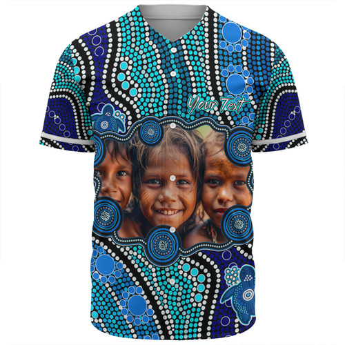 Australia Personalised Aboriginal Custom Baseball Shirt - River And Turtles Dot Art Painting Blue Baseball Shirt Australia Personalised Aboriginal Custom Baseball Shirt - River And Turtles Dot Art Painting Blue Baseball Shirt