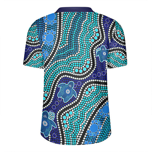 Australia Personalised Aboriginal Custom Rugby Jersey - River And Turtles Dot Art Painting Blue Rugby Jersey Australia Personalised Aboriginal Custom Rugby Jersey - River And Turtles Dot Art Painting Blue Rugby Jersey