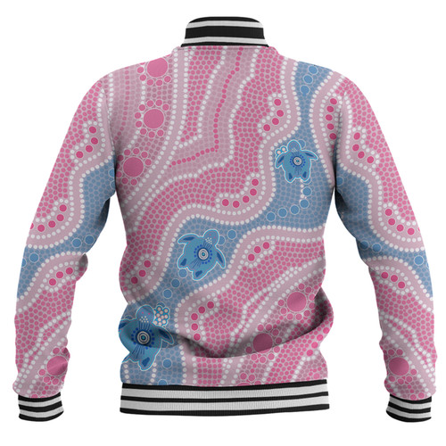 Australia Personalised Aboriginal Custom Baseball Jacket - River And Turtles Dot Art Painting Pink Baseball Jacket Australia Personalised Aboriginal Custom Baseball Jacket - River And Turtles Dot Art Painting Pink Baseball Jacket