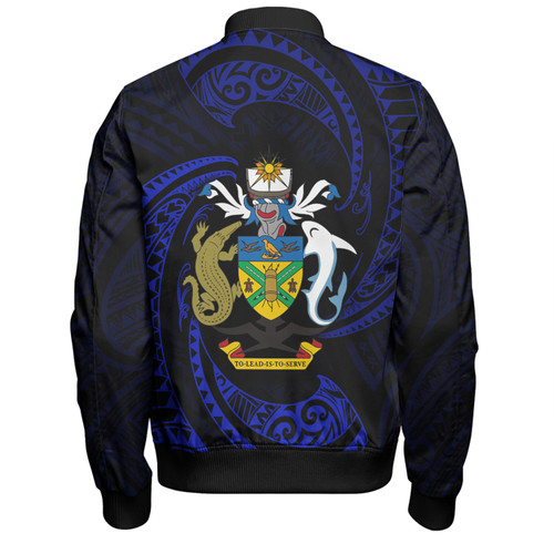 Australia South Sea Islanders Bomber Jacket - Solomon Islands Blue Tribal Wave Pattern Bomber Jacket Australia South Sea Islanders Bomber Jacket - Solomon Islands Blue Tribal Wave Pattern Bomber Jacket