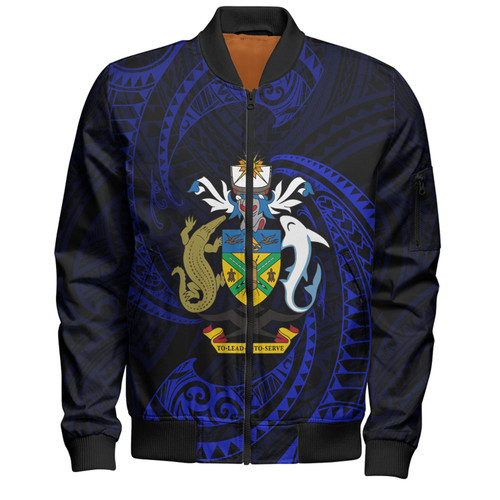 Australia South Sea Islanders Bomber Jacket - Solomon Islands Blue Tribal Wave Pattern Bomber Jacket