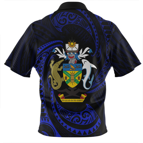 Australia South Sea Islanders Zip Polo Shirt - Solomon Islands Blue Tribal Wave Pattern Zip Polo Shirt Australia South Sea Islanders Zip Polo Shirt - Solomon Islands Blue Tribal Wave Pattern Zip Polo Shirt