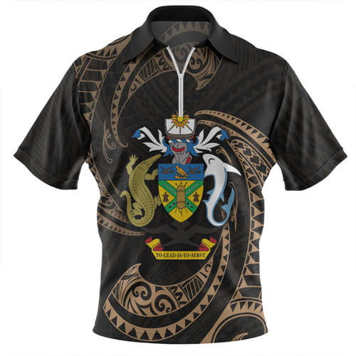 Australia South Sea Islanders Zip Polo Shirt - Solomon Islands Gold Tribal Wave Pattern Zip Polo Shirt