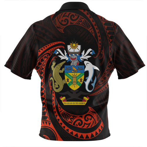 Australia South Sea Islanders Zip Polo Shirt - Solomon Islands Red Tribal Wave Pattern Zip Polo Shirt Australia South Sea Islanders Zip Polo Shirt - Solomon Islands Red Tribal Wave Pattern Zip Polo Shirt