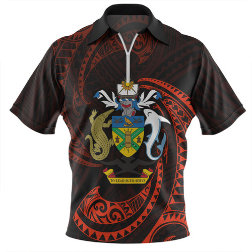 Australia South Sea Islanders Zip Polo Shirt - Solomon Islands Red Tribal Wave Pattern Zip Polo Shirt