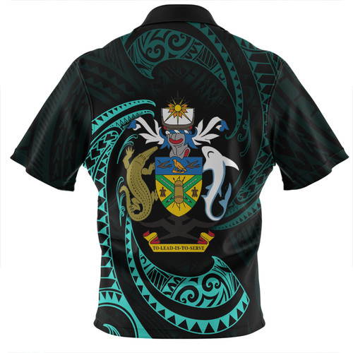 Australia South Sea Islanders Zip Polo Shirt - Solomon Islands Turquoise Tribal Wave Pattern Zip Polo Shirt Australia South Sea Islanders Zip Polo Shirt - Solomon Islands Turquoise Tribal Wave Pattern Zip Polo Shirt