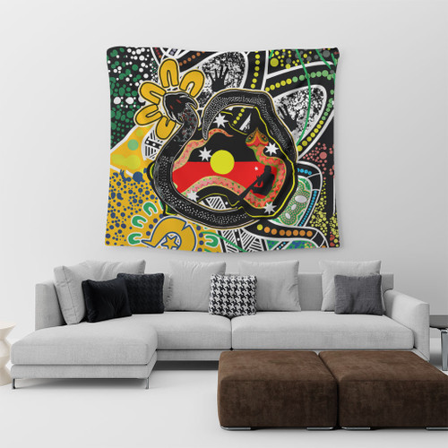 Australia Rainbow Serpent Aboriginal Tapestry - Dreamtime Rainbow Serpent Creates Australia Tapestry Australia Rainbow Serpent Aboriginal Tapestry - Dreamtime Rainbow Serpent Creates Australia Tapestry